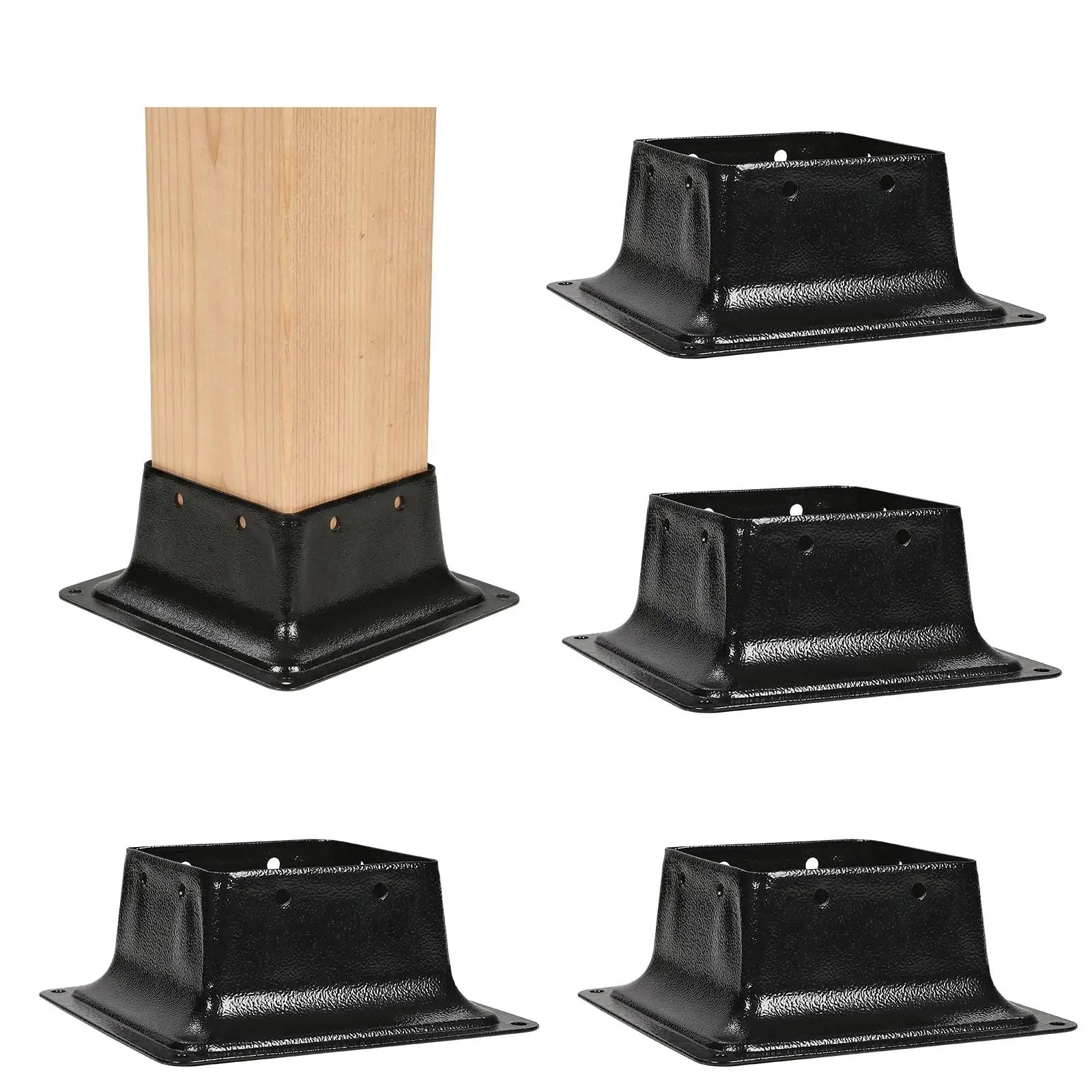 Heavy Duty Square 4x4 Post Base Bracket Set (3/4/8/10 Pcs) - 3.6"x3.6" Internal Powder Coated Steel, Screws Included for Wood Post Anchoring, Outdoor Deck, Pergola, Fence Use