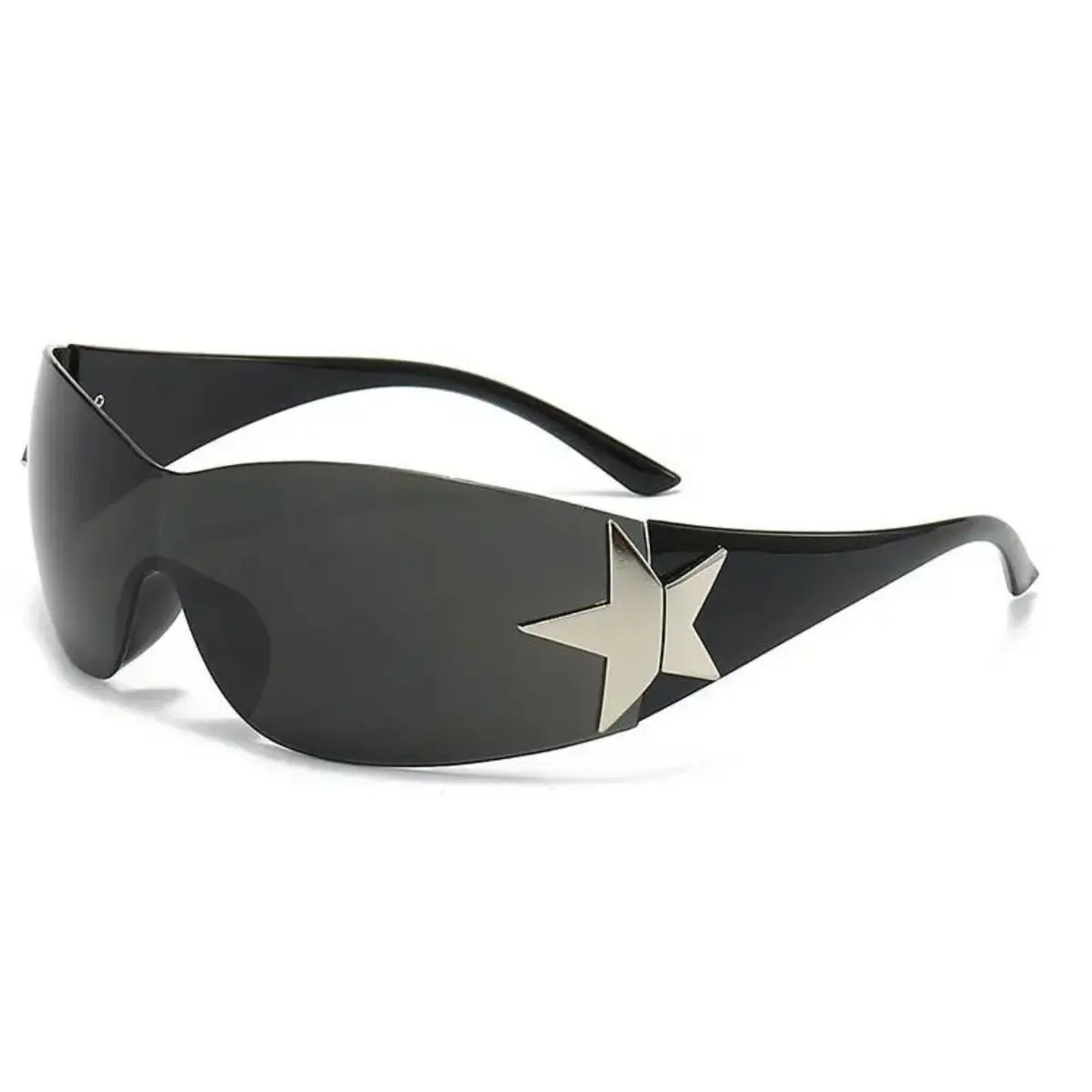 Y2K Rimless Punk Sunglasses – Star Detail Wrap-Around UV Protection Shades for Men & Women