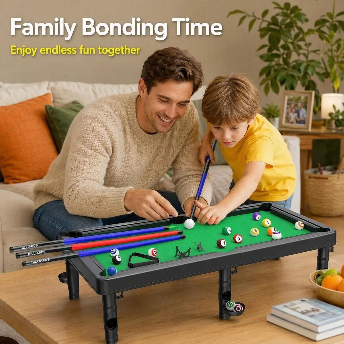 Mini Billiard Table Set, Casual Home Style, Fake Velvet Surface, Anti-Collision, Complete Accessories, Indoor Kids Game Toy, Family Night Fun, Pool Billiards