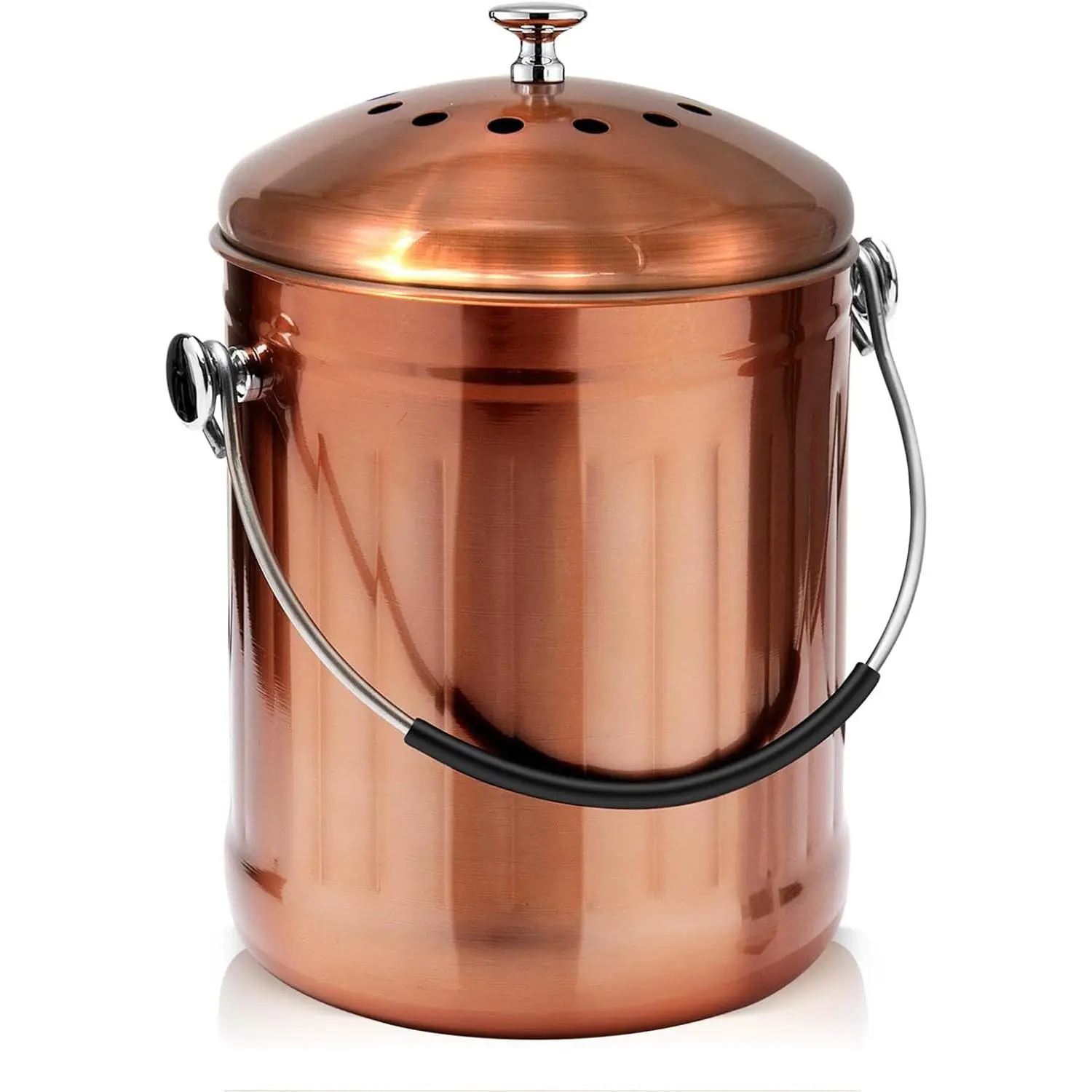 Compost Bin for Kitchen Countertop, 1.3 Gallon Matte Copper Stainless Steel Compost Bucket with Lid, Odorless Food Waste Bucket with 2 Charcoal Filters, Indoor Compost Pail with SOFT-GRIP Handle