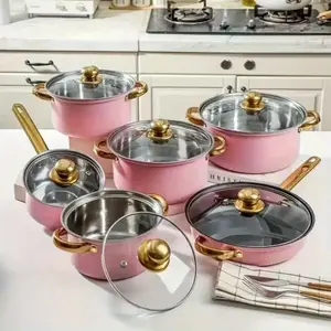 (6 pots + 6 lids) Non-stick stainless steel cookware set with lid and handle - ideal for home and camping, a must for RV and camping catering, Halloween, Christmas and New Year gifts