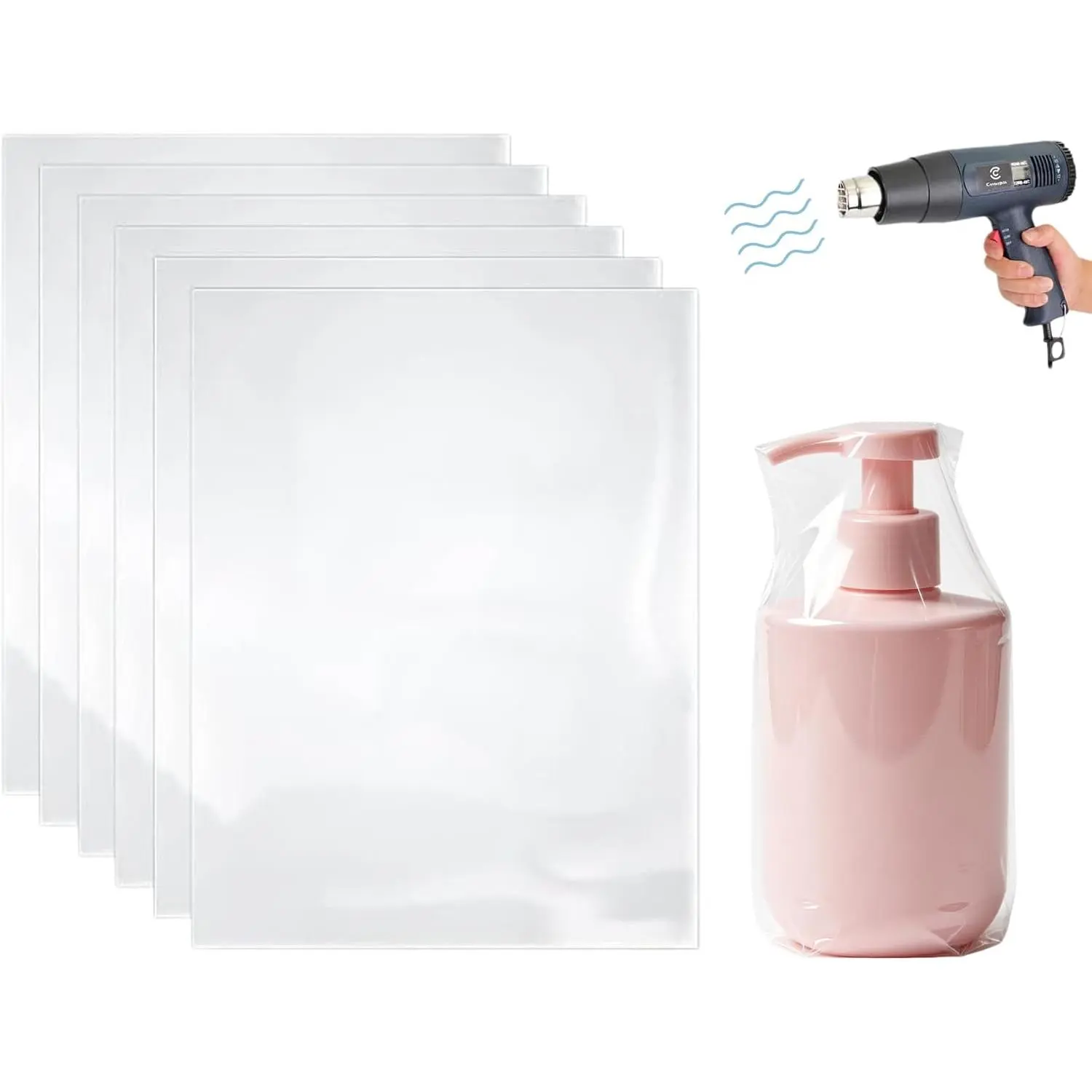 100 Pack Heat Shrink Wrap Bags 5.9x9.8 inch Clear POF Film Soft Shrinkable Wrapping for Packaging Baskets Gifts DIY  Bath Soap Collection Crafts Shoes Books Jars Candles Makeup Bottles