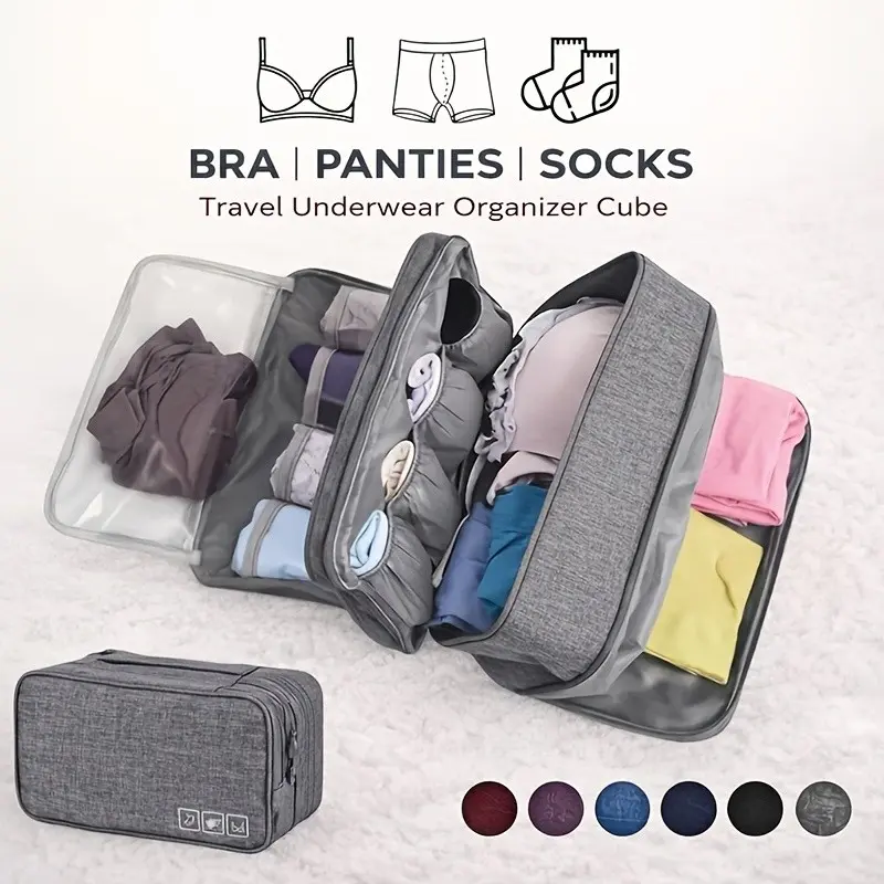 Portable Travel Underwear Storage Bag, Foldable Zippered Organizer, Travel Packing Organizers, Compact Luggage Pack, Hanging/installable, Space-Saving Durable Fabric, Travel Organization Pouch, Organizer Pouches, Travel Essentials