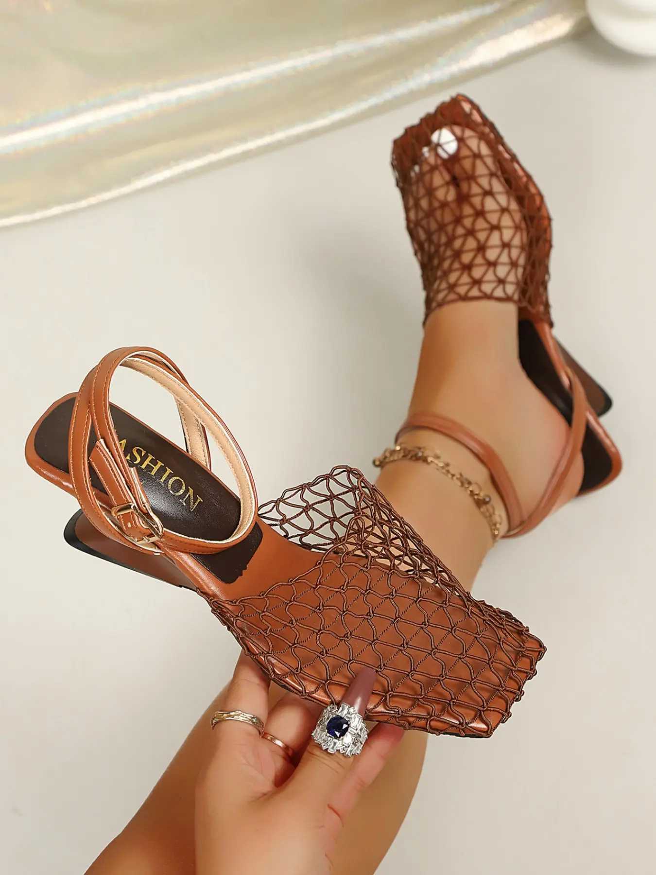 Women's Stiletto Heels, Sandal, Chain Decor Sandals, Embellished Sandals, Bohemian Style Sandals, Elegant Fall Winter Shoes, Vintage Design for All Occasions, Casual and Formal Wear, Textile Upper, Rubber Sole, Boho Sandals