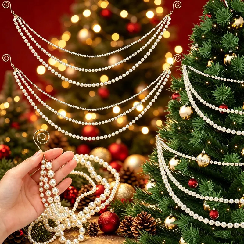 1/3 pieces of vintage pearl string Christmas ornaments in French romantic style, with a gentle and soft luster, portable and suitable for home and window Christmas atmosphere decoration, ideal for gifting, versatile for decoration and photo shoots