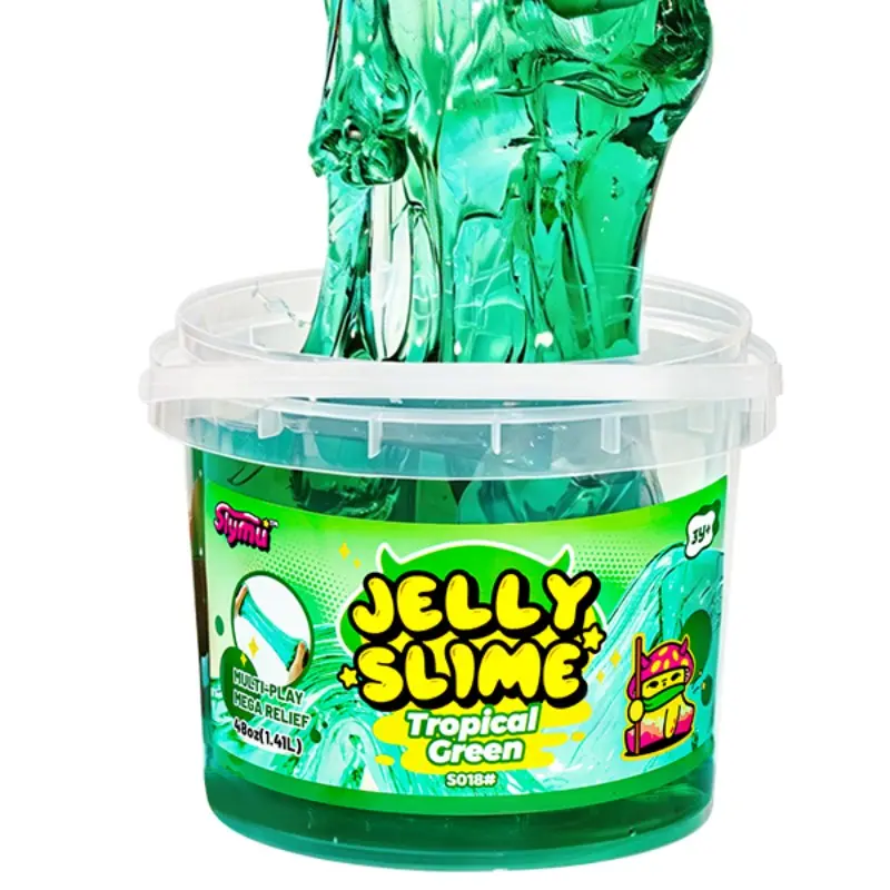 Slymu Jelly Slime Tropical Green - Clear, Unscented, Sensory Fidget Play, 3.1 lbs, Stress Relief, ASMR, Crisp Texture, Bucket, Party Favors for Kids, Birthday Gifts for Girls and Boys, Goodie Bag Stuffers