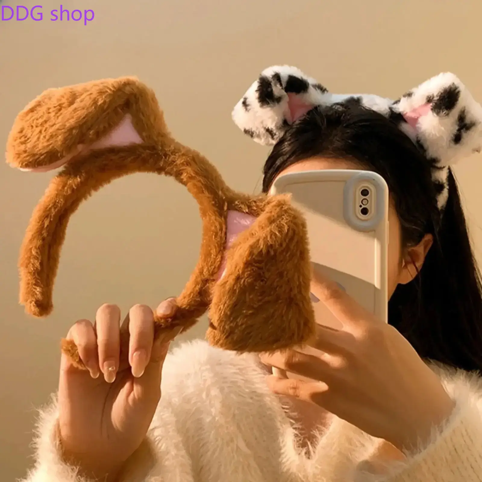 Cute Plush Dog Ear Headband, cartoon spotted dog design with pudding style. Soft comfortable hair accessory, perfect for cosplay, anime festivals and stage performances