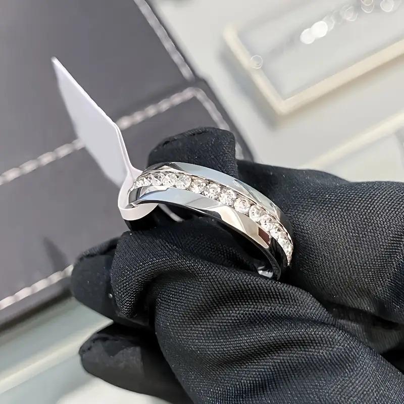 1 Piece Never Fade Stainless Steel Ring Men Women Couple Ring Single Row Full Diamond Cuban Ring