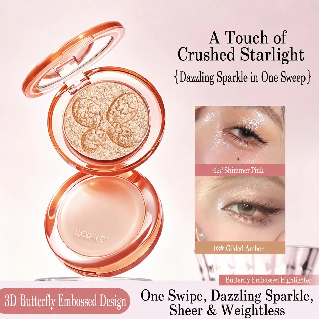 Butterfly Dance Time Relief Highlighter Powder, Glittering Fragments, Pearl Gloss, Facial Volume Enhancement, Under Eye, Clavicle Highlighter
