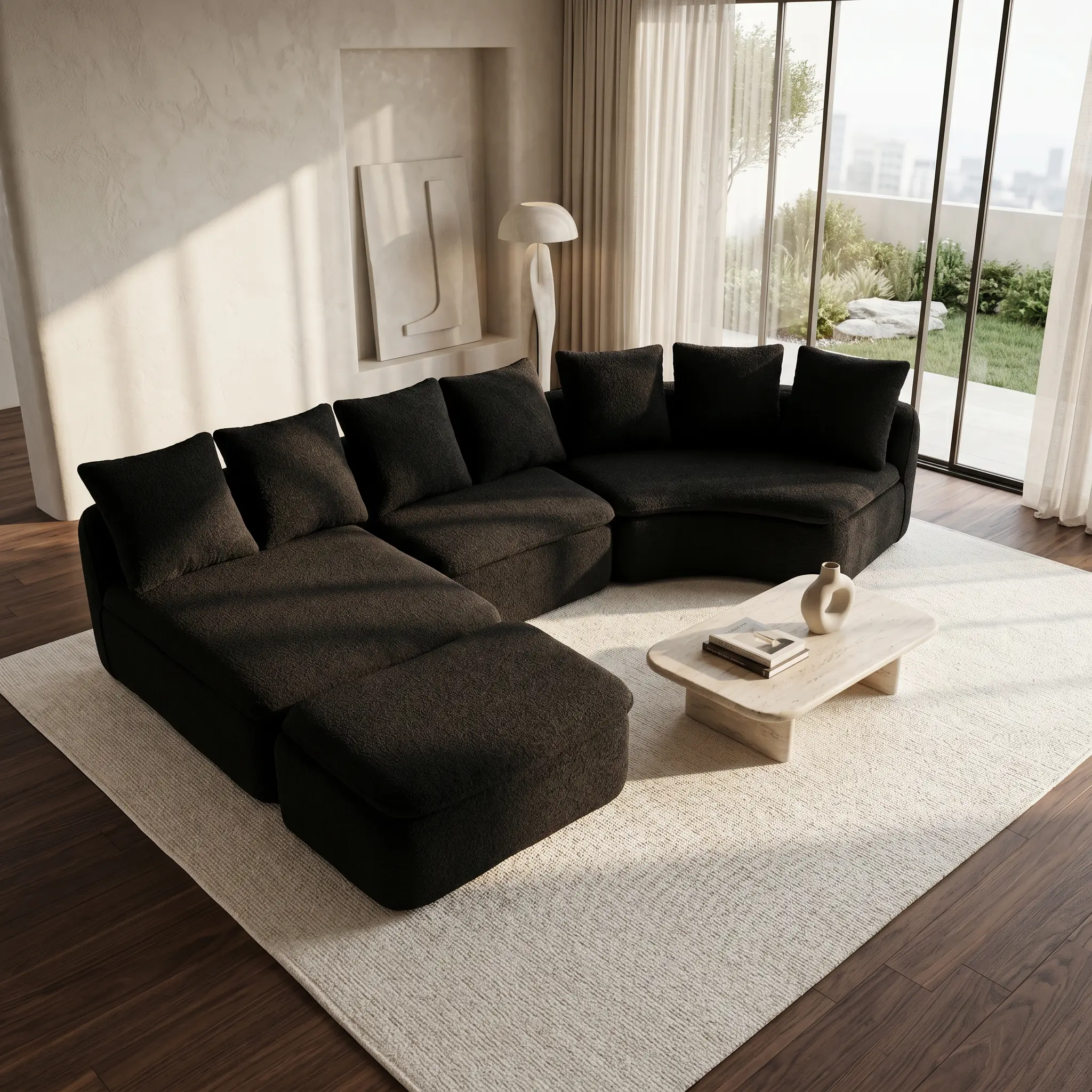 ARCH 133'' Modular U-Shaped Sectional Sofa with Removable Recliner Module, Black Woodgrain Chenille Boneless, Flexible Configuration for Large Living Room or Bedroom, Compression Sofa, Living Room Furniture for Apartment, Lounge, Family Room