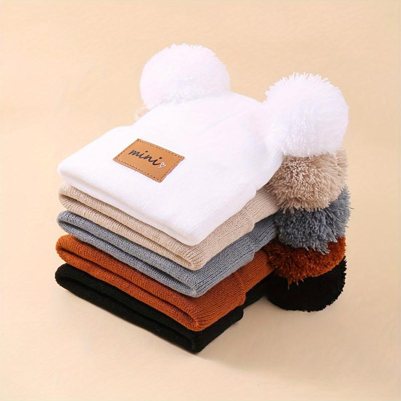 NewNew5 Pack Baby Winter Warm Knit Hats with Pom Poms - Unisex Toddler Beanies, Acrylic, Alphabet Pattern, Hand Wash, Stretch Fit for Infants 0-3 Years, Lightweight for Fall/Winter & Birthday Occasions