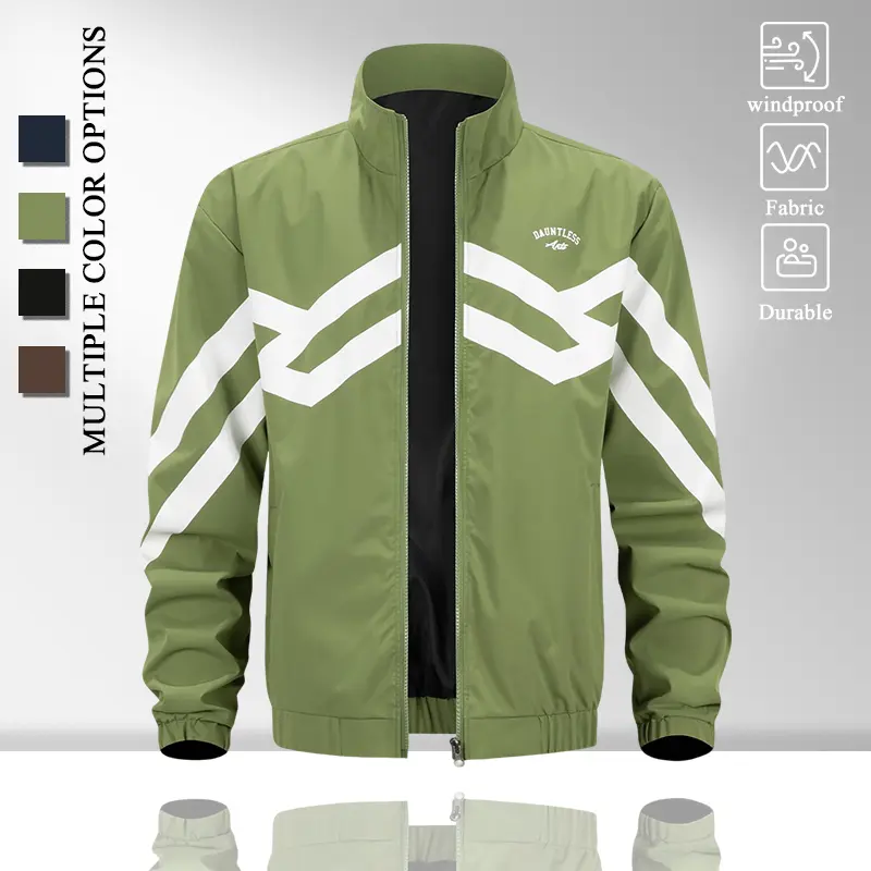 Fashion Chevron Stripe Graphic Printed Men Windproof Water Repellent Outer Jacket, High Stand Collar Full Zip Casual Daily Jacket with Hidden Side Pockets, Elastic Rib Cuffs Hem Lightweight Street Sports Travel Jacket for Men, Timeless Multi Tone Design t