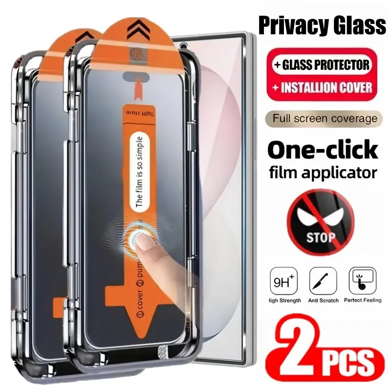 2PCS Privacy Tempered Glass Film For Samsung Galaxy Z Fold 8/8 Ultra Easy Paste Anti-peeping Glass Screen Protector，dust free bubbles free，explosion-proof Pritective Glass ,One-click With Install Tool