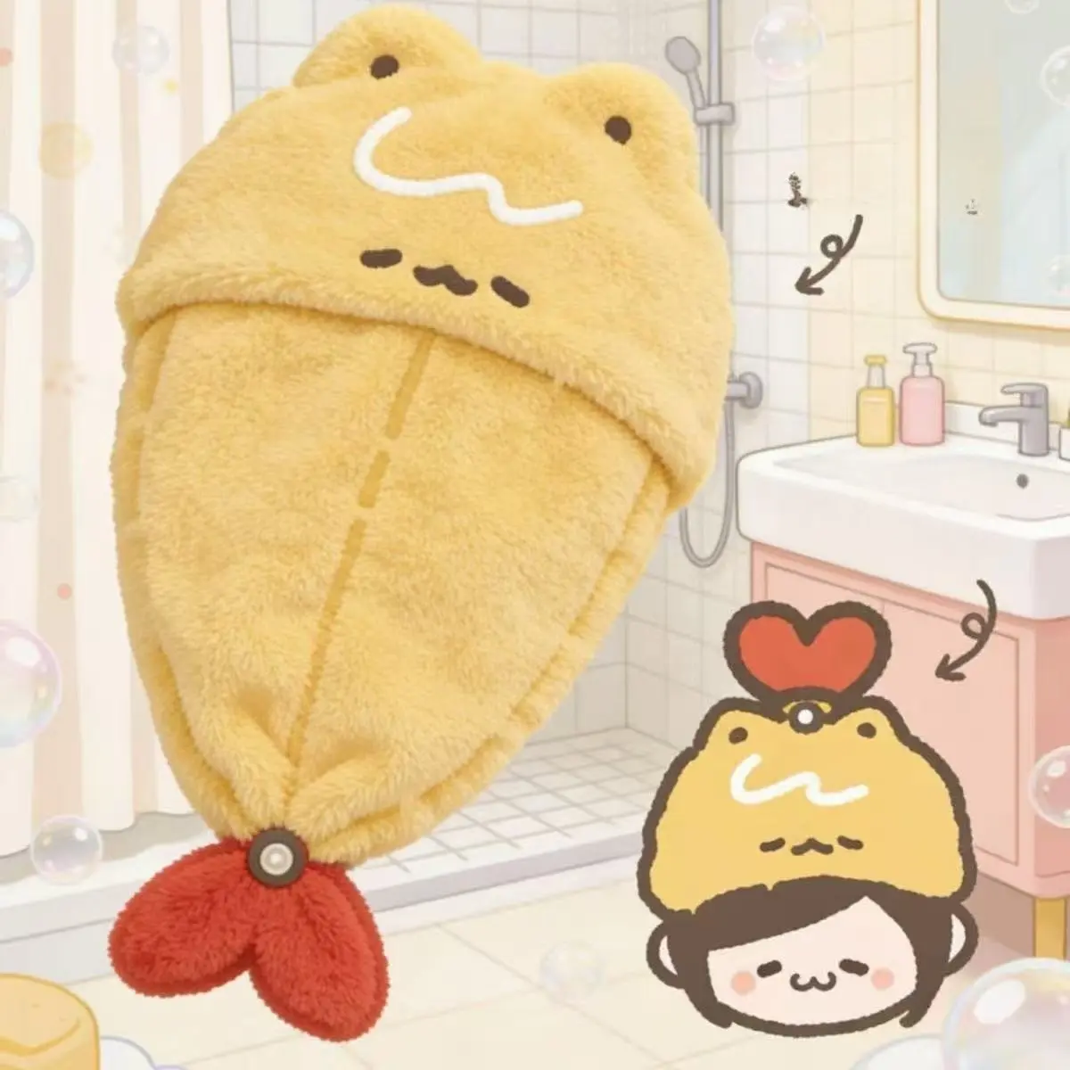 Cute Fried Shrimp Hair Cap, Super Absorbent Quick-Dry Towel, Thickened Washing Bath Hat, Dry Hair Cap, 1pc, New Design, Comfortable & Practical, Absorbent Thickened Towels