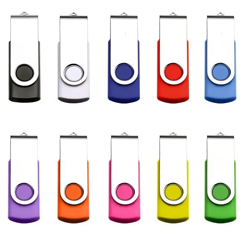 10-Pack Metal Rotating Memory Stick Jump Drive with LED Indicator, Mixed Color USB Flash Drives, Zipper Driver, Pendant Data Storage, Computer Backup