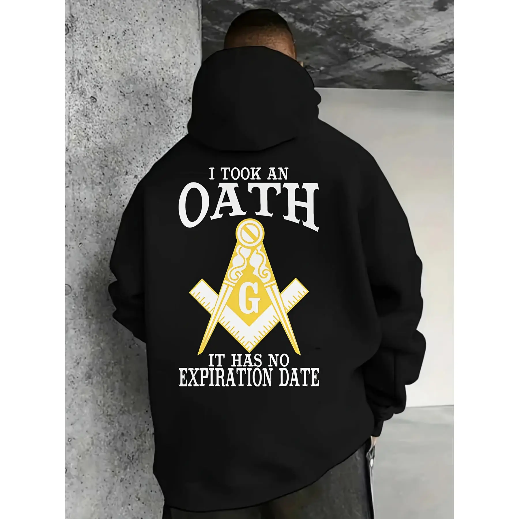 Men's Freemason Graphic T-Shirt - Black Masonic Design with I Took an Oath Text & Symbols, Regular Fit Machine Washable Couple Matching Sweatshirt, Everyday Comfort, Hooded Pullover, Durable Fabric
