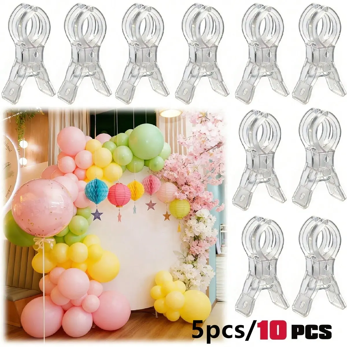 10pcs 3.5 Inch Transparent Plastic Spring Clamps with Clamp Base and Handle, Multipurpose Balloon Arch Clips, Sturdy Craft Clamps for Parties, Woodworking, Photography