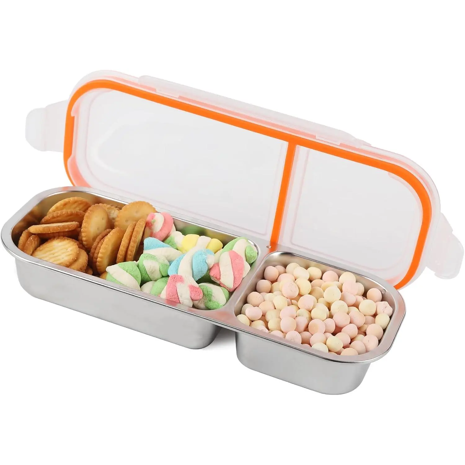 Stainless Steel Snack Containers with , Double Compartment Leakproof  Snack Box for Nuts, Fruits- Divided Grab & Go Container for School, Office, Travel