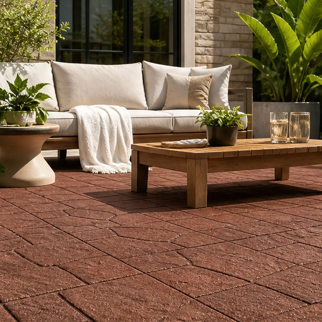ARCH 12x12 In Interlocking Polypropylene Patio Deck Tiles, 44-Pack (44 Sq Ft) with Airflow & Drainage, Easy DIY Installation, Weather/Fade-Resistant Red Brown Plastic Pavers for Backyard, Pool Decks, Campsites, Garages