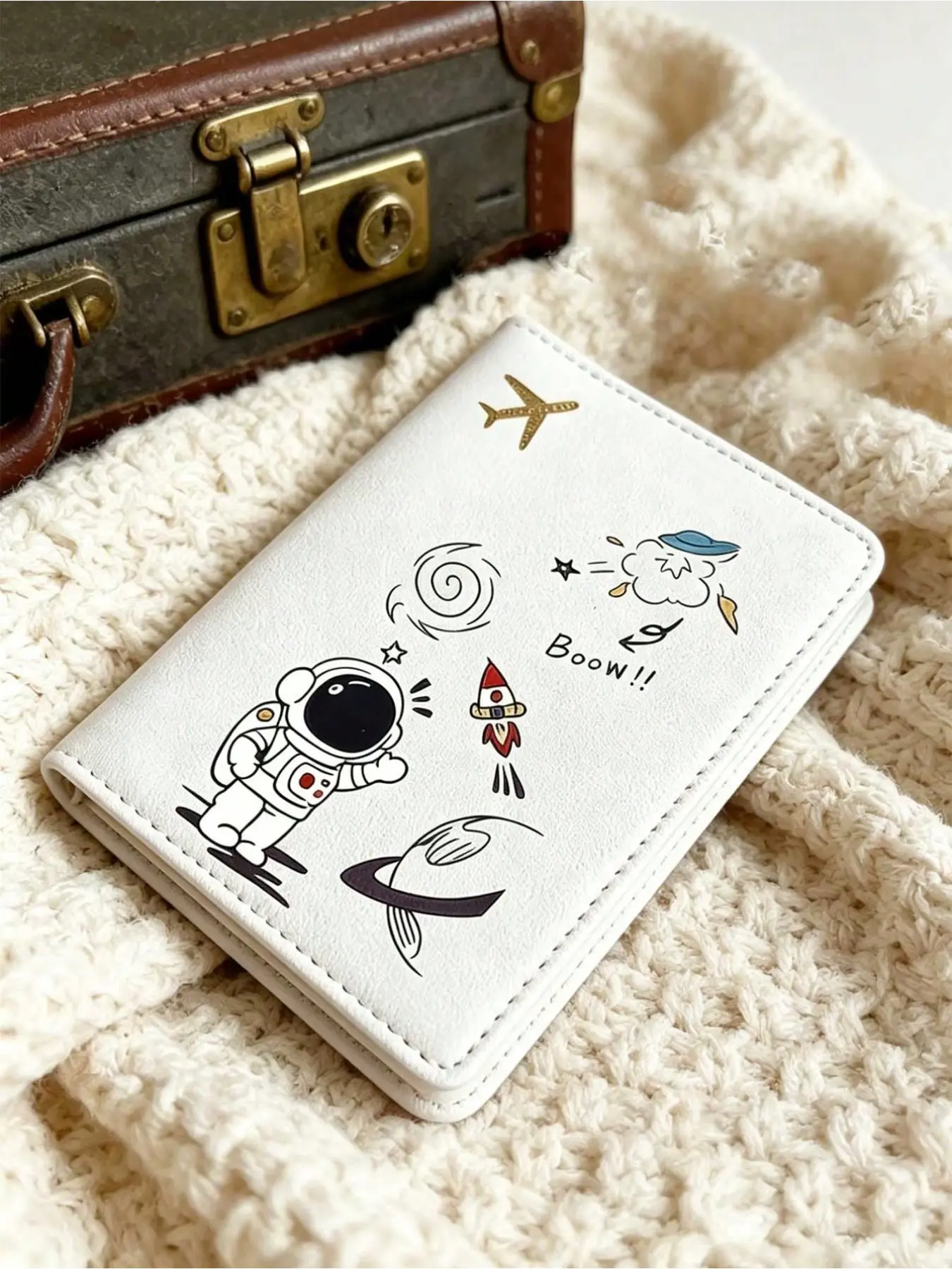 Personalized Passport Holder, Cartoon Astronaut Design, and Colors, Ideal Travel Gift, Elegant and Fashionable, Essential for Frequent Travellers