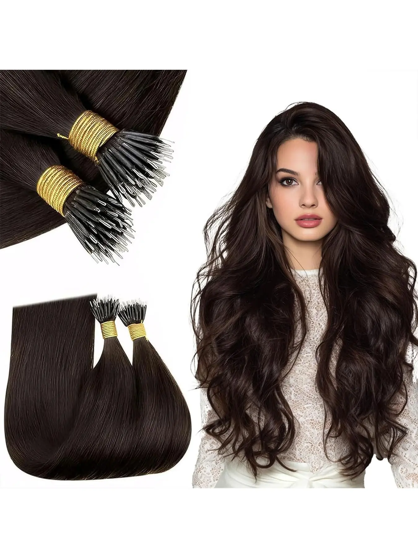 【Nano Extension】Human Hair 18 Inch 20 Inch Off Black Dark Brown Invisible Nano Tips, Soft Texture, Natural Shine, for Weddings, Ceremony Photos and Reception Dances 100 Strands 100g