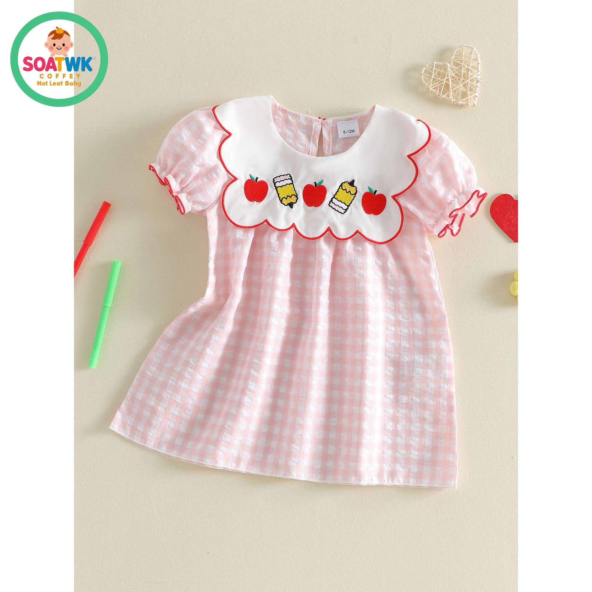 Back to School Dress for Little Girl Puff Short Sleeve Crew Neck Pencil Embroidery Plaid Print A Line Dress Back to School Dress for Little Girl Puff Short Sleeve Crew Neck Pencil Embroidery Plaid Print A Line Dress