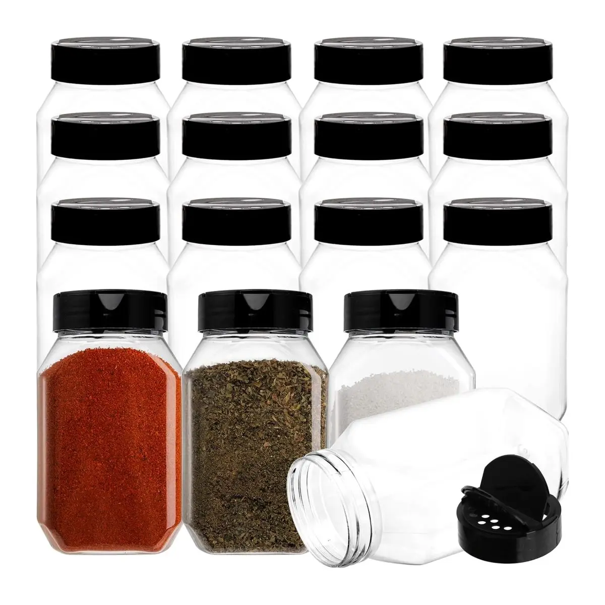 16 Pack 17 Oz Plastic Spice Containers, Large Seasoning Jars with Shaker Lids, Reusable Empty Storage Bottles for Kitchen Spices and Powders