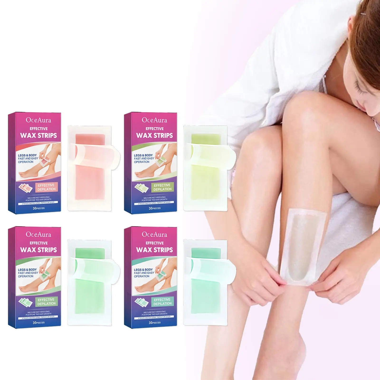 Portable Body Hair Removal Wax Strips for Legs, Arms, Underarms, Natural Plant Extract, Gentle Depilatory Waxing Strips for Women, At-Home Waxing Kit, Natural Hair Remover, Body Care Wax