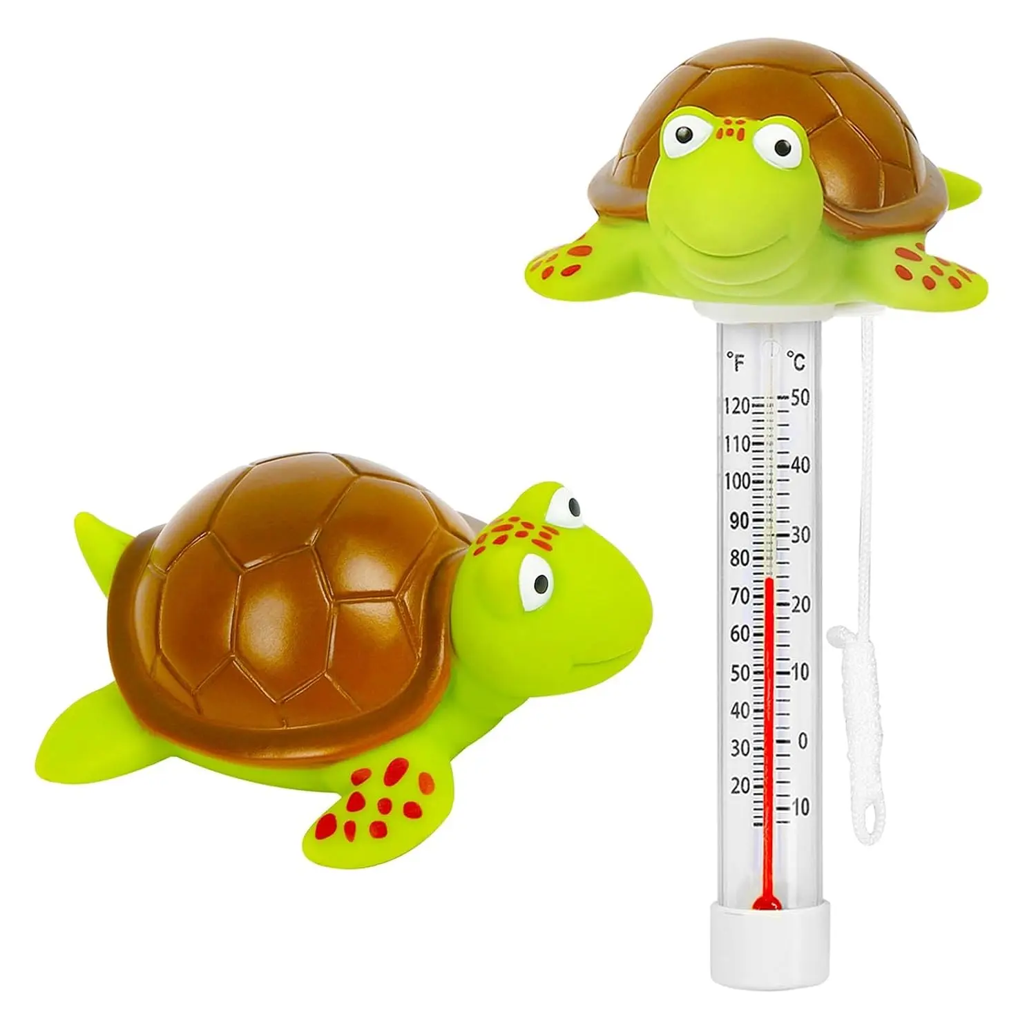 Synthetic Adorable Turtle Floating Pool Thermometer with String, Large Easy-Read Scale for Swimming Pools, Spas