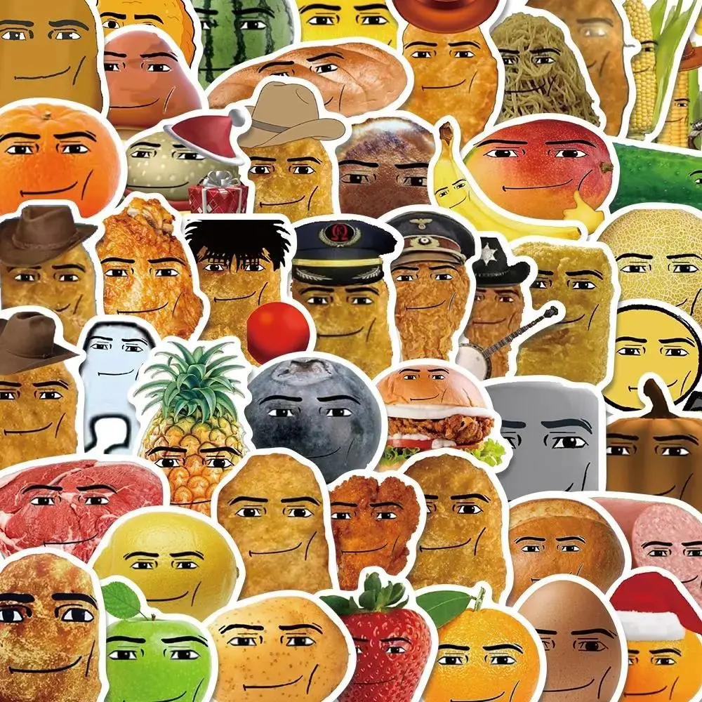 Food Themed Emotional Sticker, 50pcs/set Funny Cartoon Sticker, Decorative Sticker for Smartphone, Cellphone, Phone Case, Water Bottle, Laptop, Guitar, Bag, Water Cup, Scrapbook, Screen Protector, Funny Stickers