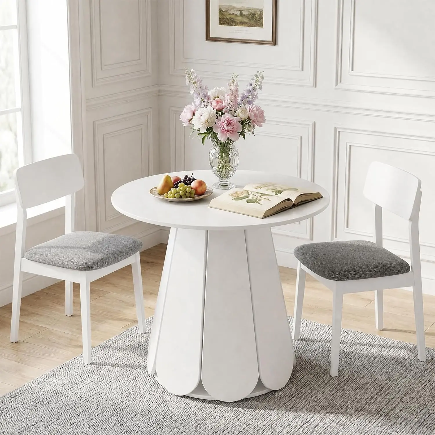 Gaomon 31.5" Round Dining Table, Small Circle Kitchen Table for 2-4 People, Modern Farmhouse Wood Dinning Room Tables with Pedestal Base, Space Saving Dinner Tables for Small Spaces (No chairs)
