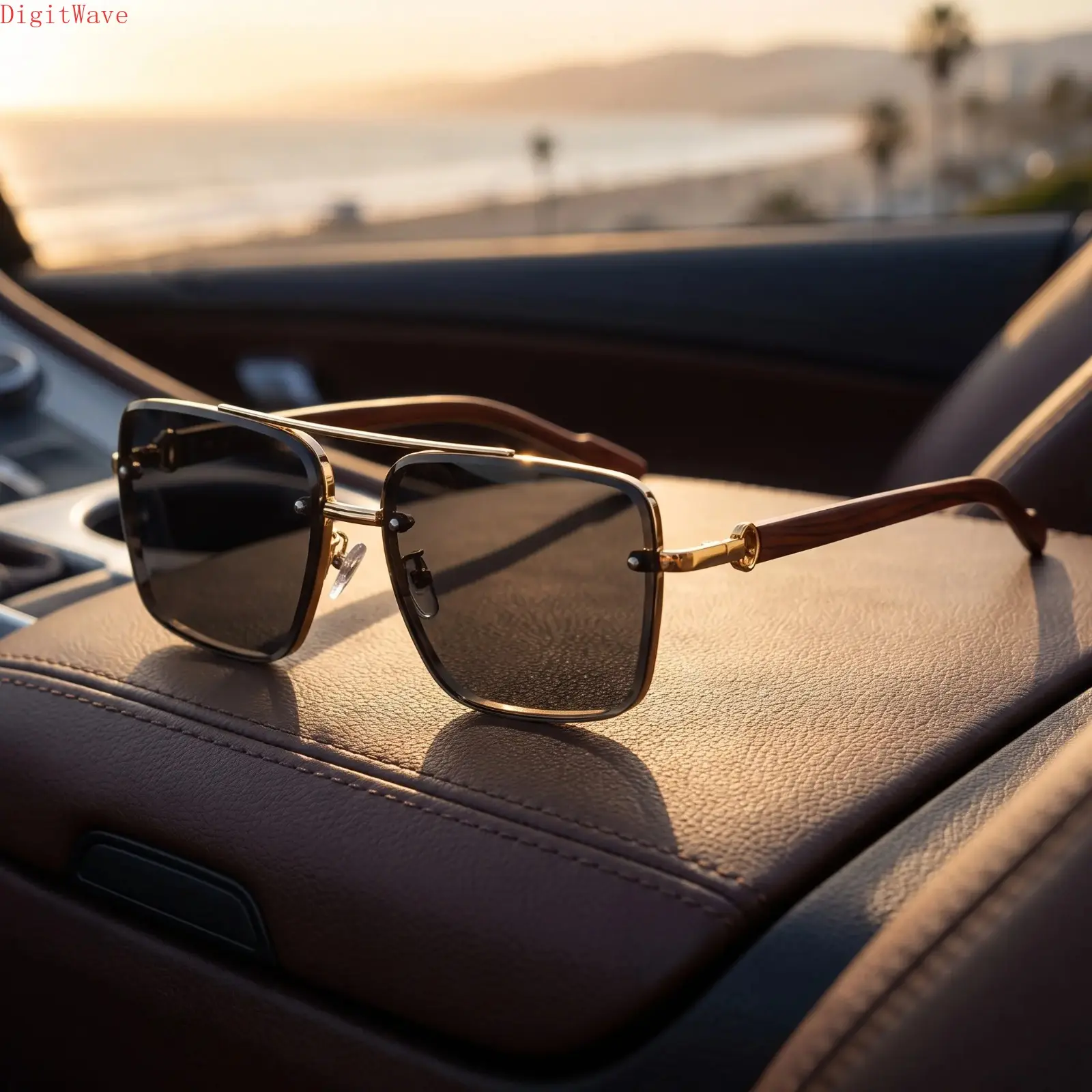 Men’s Trendy Polarized UV400 Square Shield Sunglasses, Full‑Rim Metal Frame with Faux Wood Grain Temples, Anti‑Glare Sun Shades, Great for Driving, Camping, Outdoor Activities & Casual Daily Outfits