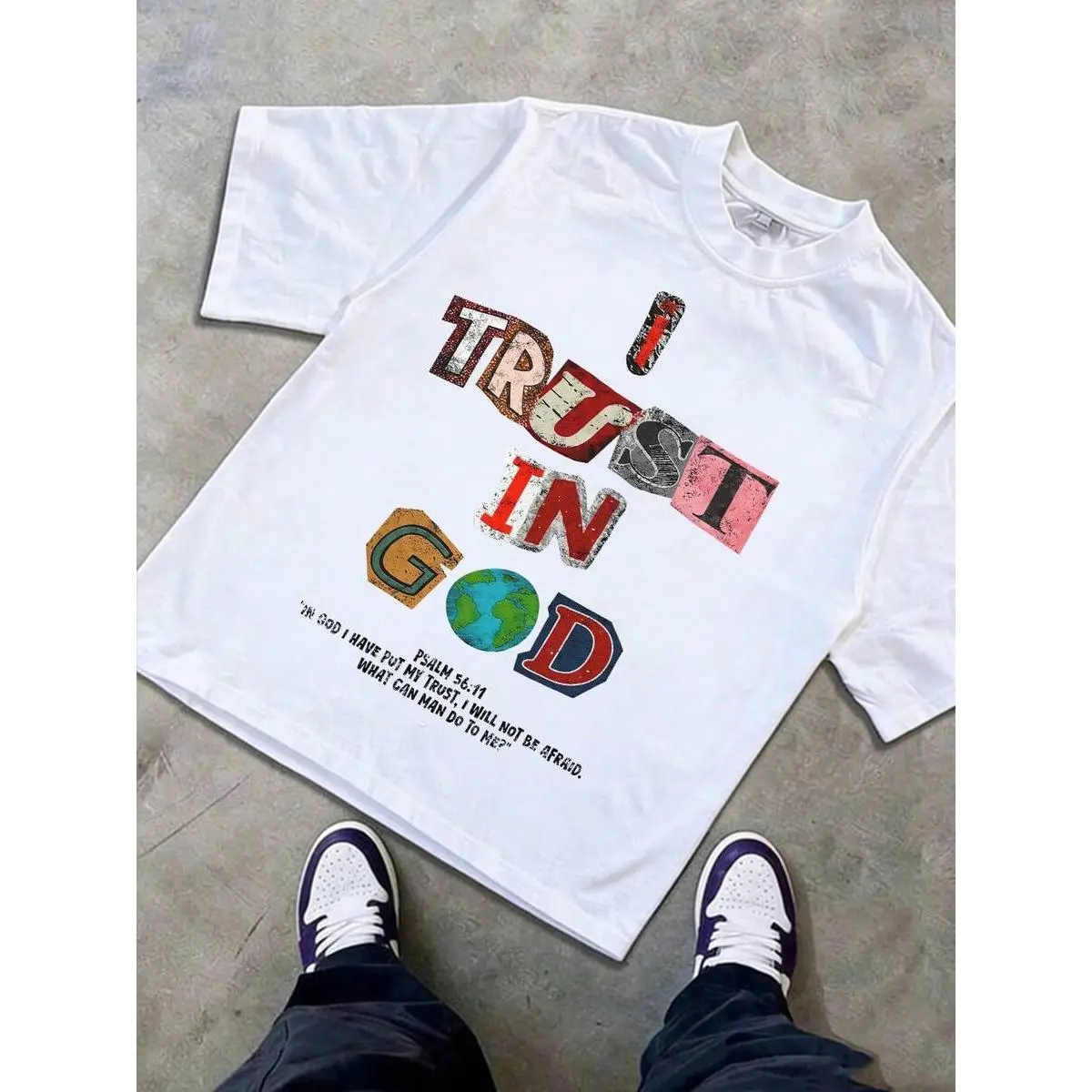 I Trust In God Psalm 56:11 Graphic T Shirt Vintage Bible Verse Christian Faith Oversized Cotton Unisex Tee