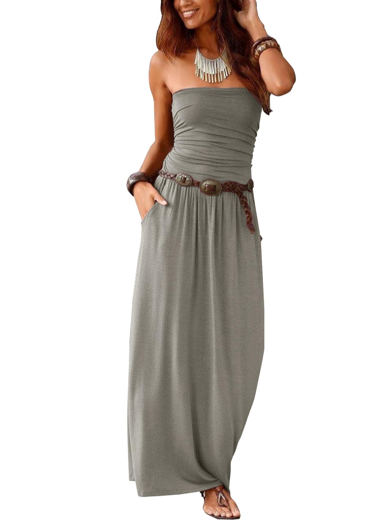 Women's Tube Dress, Casual Fashion Strapless Side Pocket Dress for Daily Outdoor Wear, Ladies Clothes for All Seasons