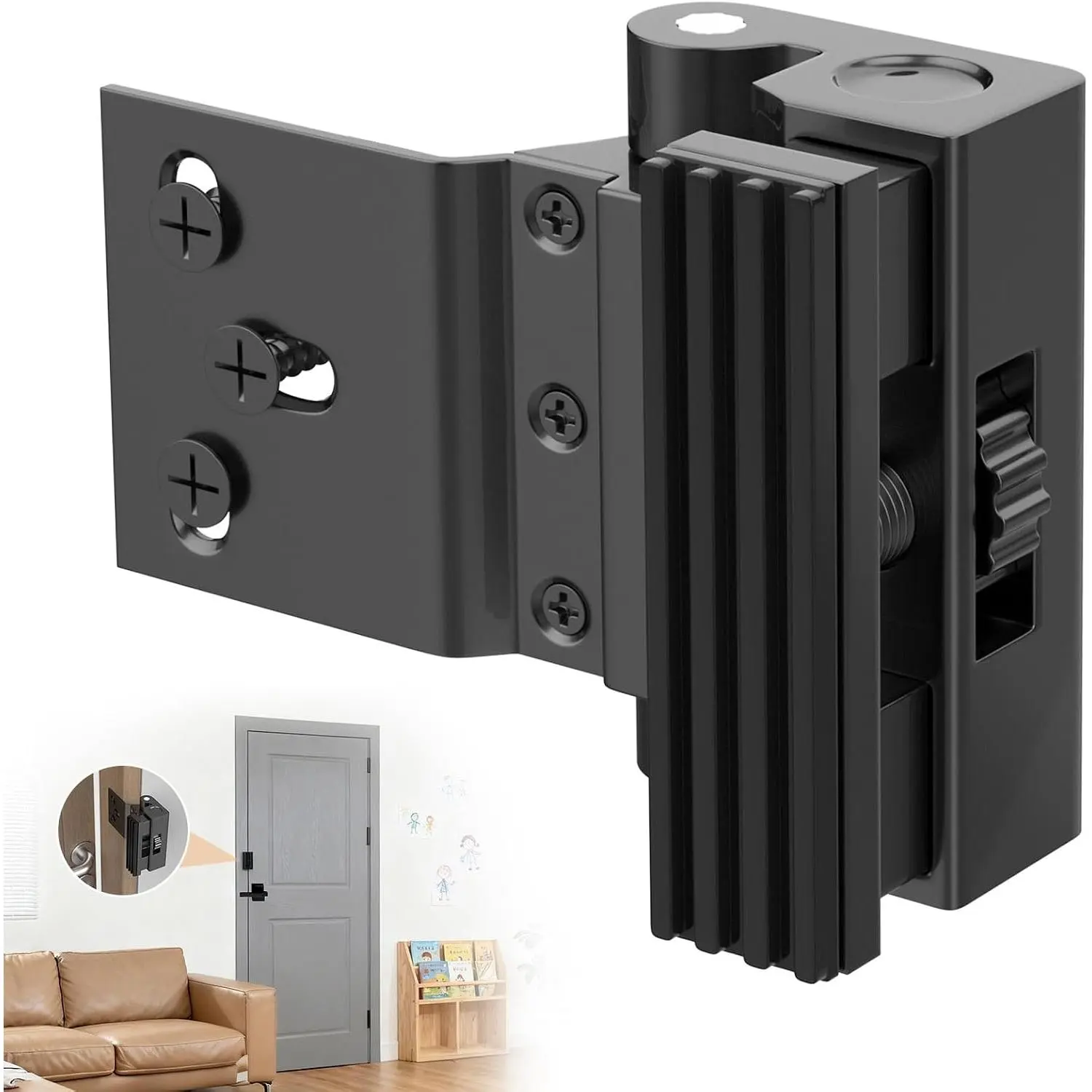 Door Lock, Childproof Door Locks,  Doors Latch, 3-inch Interior Doors Reinforcement Locks for Apartments, bedrooms, Offices,  Unauthorized Entry(Black,1,Fixed)
