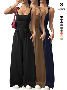 Women's Casual Palazzo Wide-Leg Jumpsuits, Sleeveless Spaghetti Strap Square Neck High-Waist Jumpsuit, Loose Lounge Clothes, Chic Fit Elegance Womenswear