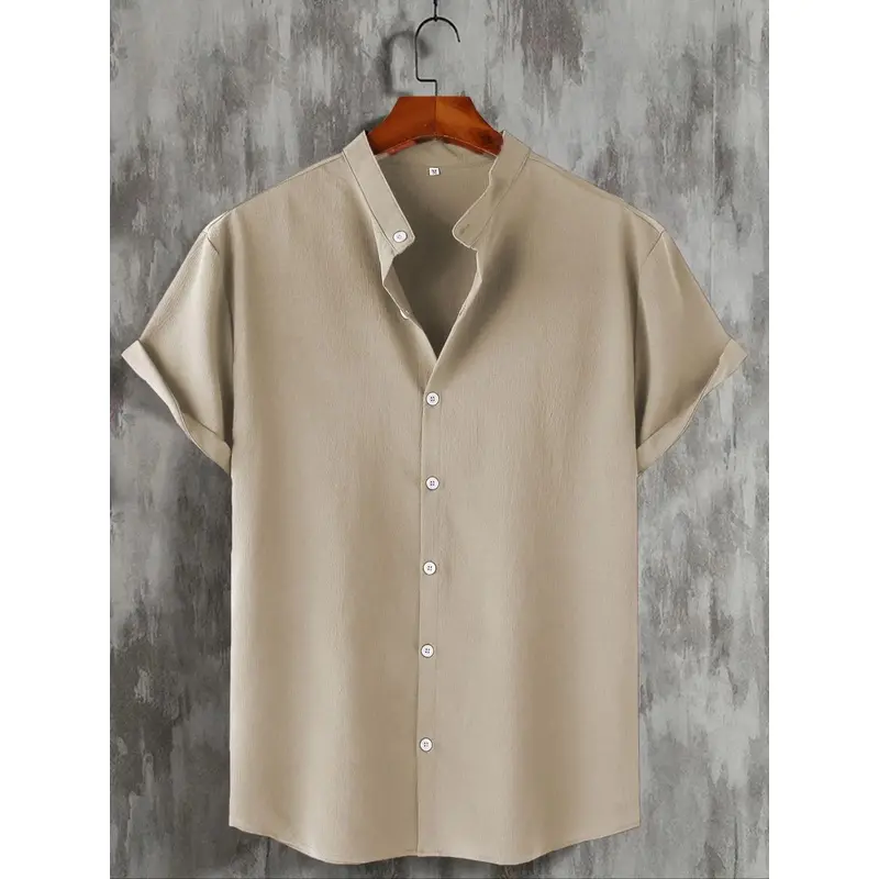 Men's Regular Fit Plain Short-Sleeve Button-Front Shirt - Comfy Top for Summer Daily Outings