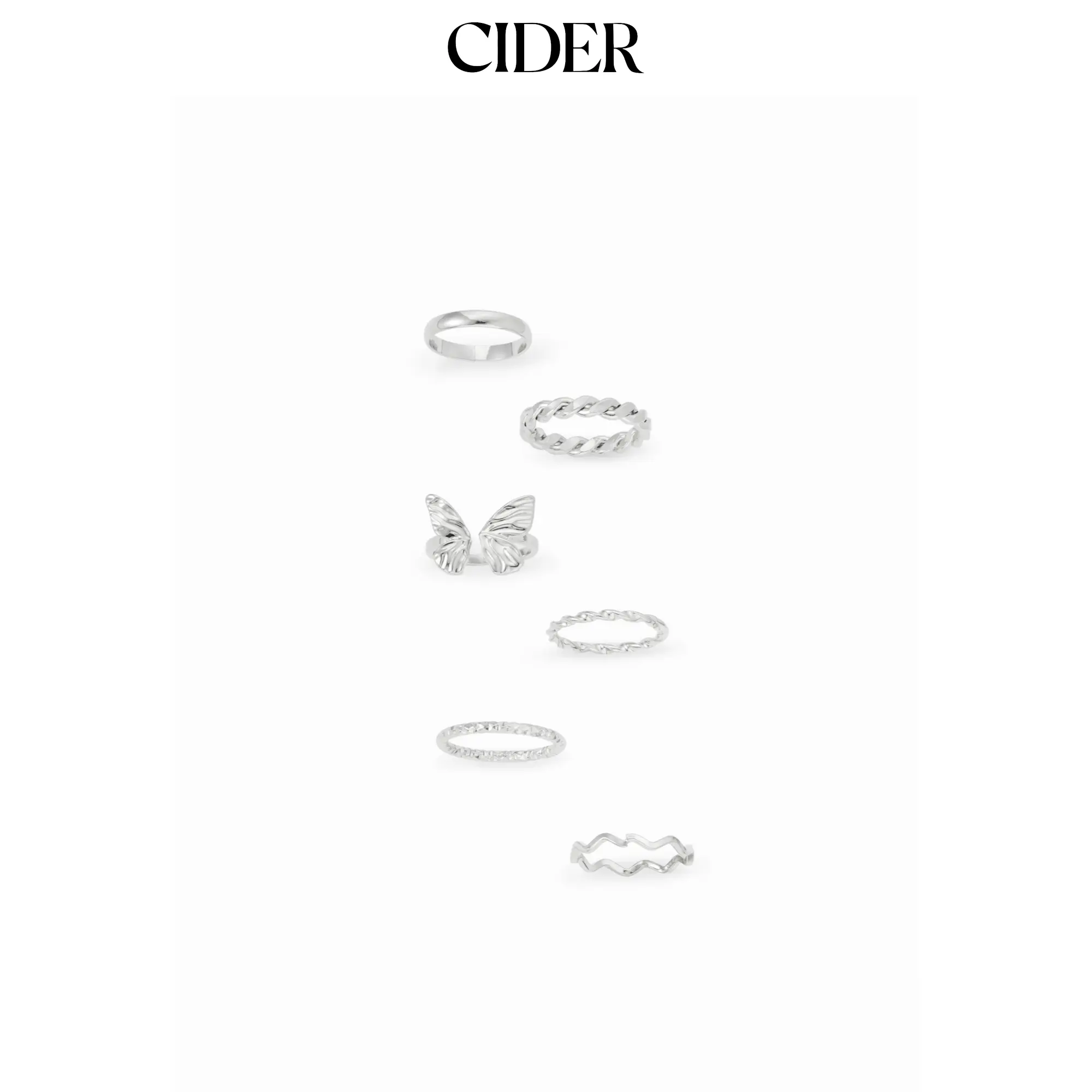 Cider 5 PCS WAVE & TWIST & BUTTERFLY RING SET