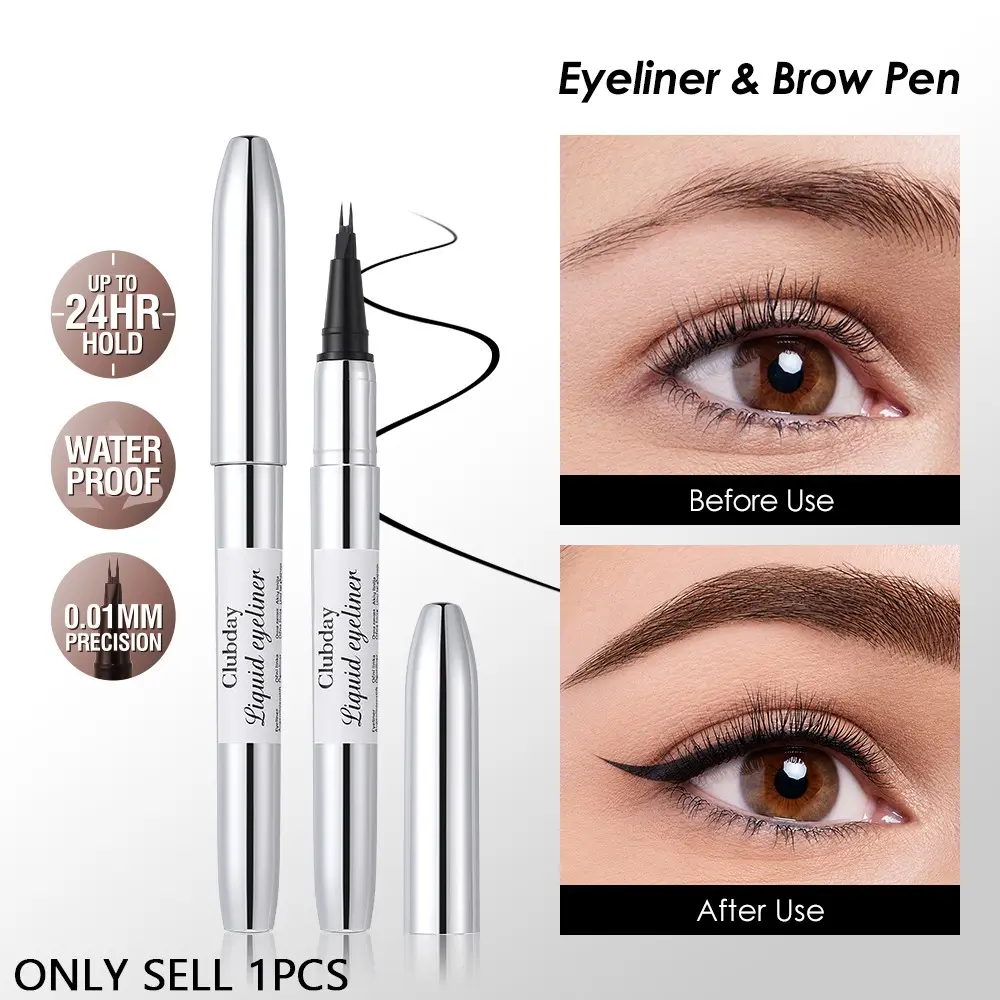2 In 1 Liquid Eyebrow Pen & Eyeliner, Ultra Fine 0.01mm Fork Tip, Create Hair-Like Brows & Sharp Wing Eyeliner, Quick Dry, Waterproof Sweatproof, 24H Long Lasting Eye Makeup