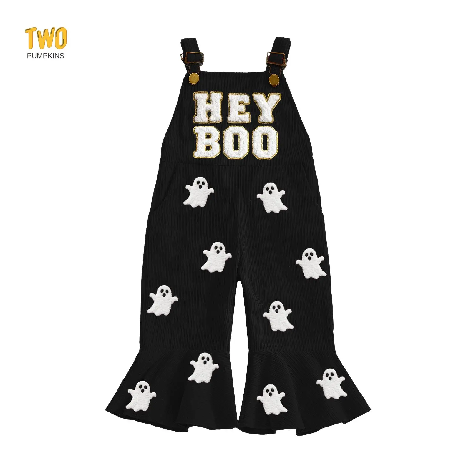 Toddler Girl Halloween Outfit Pumpkin/ghost Romper Overalls Baby Bell Bottoms Jumpsuit Cute Little Girls Fall Clothe