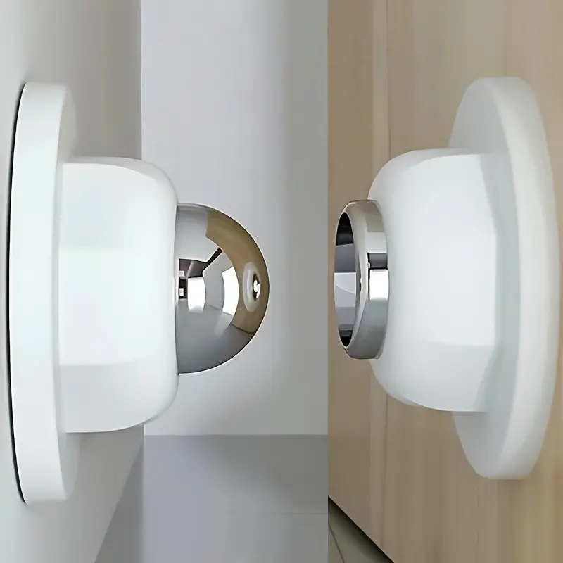 1 set Magnetic Door Stoppers – No-drill heavy-duty door holders for wall or floor mounting, Door Hardware. Strong magnetic catch keeps doors open, anti-collision design for home and office use.