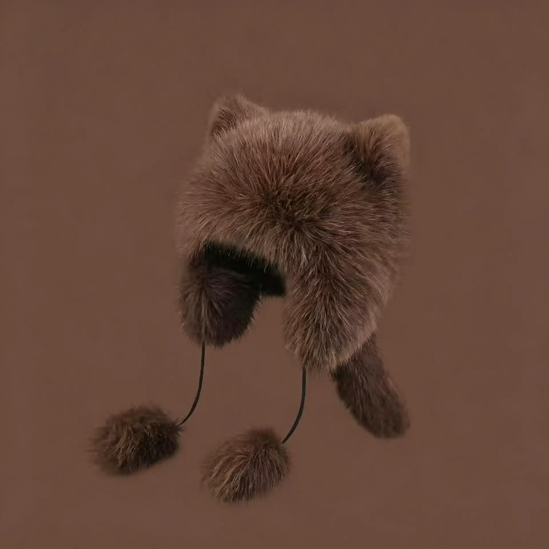 Womens Cute Bear Ear Plush Trapper Hat, Fuzzy Winter Hat with Ear Protection for  Faux fur trapper hat with bear ears—a warm, fluffy winter hat with chin straps. A Cozy Winter Hat for Cold Weather sohochic