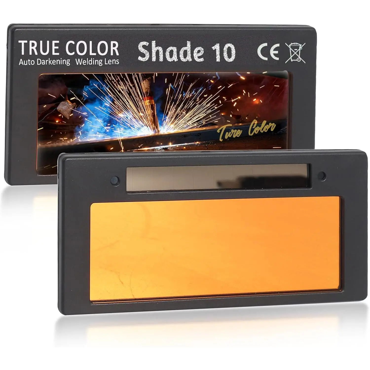 Auto Darkening Welding Lens, 2 x 4 Shade 10 Gold True Color Lens | 2" x 4 1/4" x 0.2", Gold Welding Lense for Sugar Scoop, Pipeliner & Pancake Welding Hood