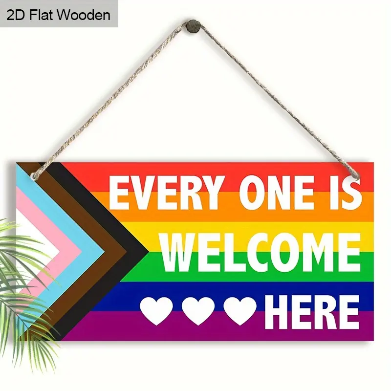 2D Flat 1 Piece Pride Month LGBT Love is Love Rainbow Please Be Gentle Rainbow Stripe Pattern 20cm / 7.87inch Gift Wall Wooden Porch Door Garland Hanging Printed Sign, Display Stand Painting Board Pendant Decoration Ornament, Garden Room - No Electricity