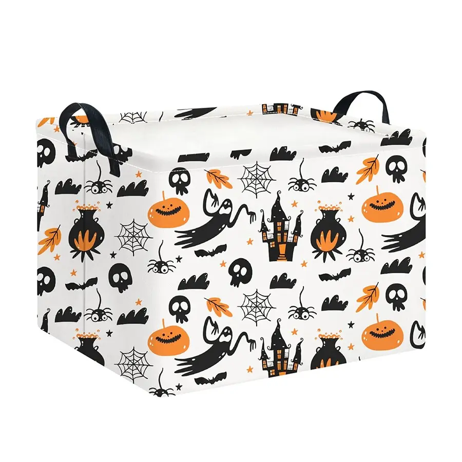 1PC, Rectangular Storage Basket,of Books Box with Handles,Gift Basket, Castle Halloween.