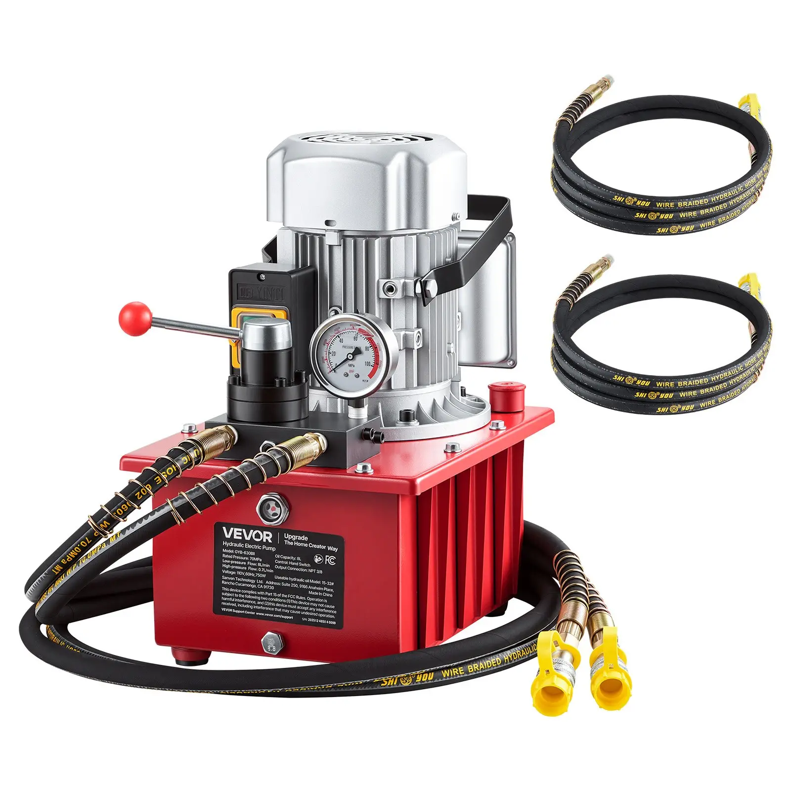 Electric Hydraulic Pump, 750W 10, 000 PSI, 120V Double Acting Electric Driven Hydraulic Pump Power Pack Unit, with Manual Valve, 2.1 Gallon/ 8L, for Punching, Bending, Double Acting Cylinders