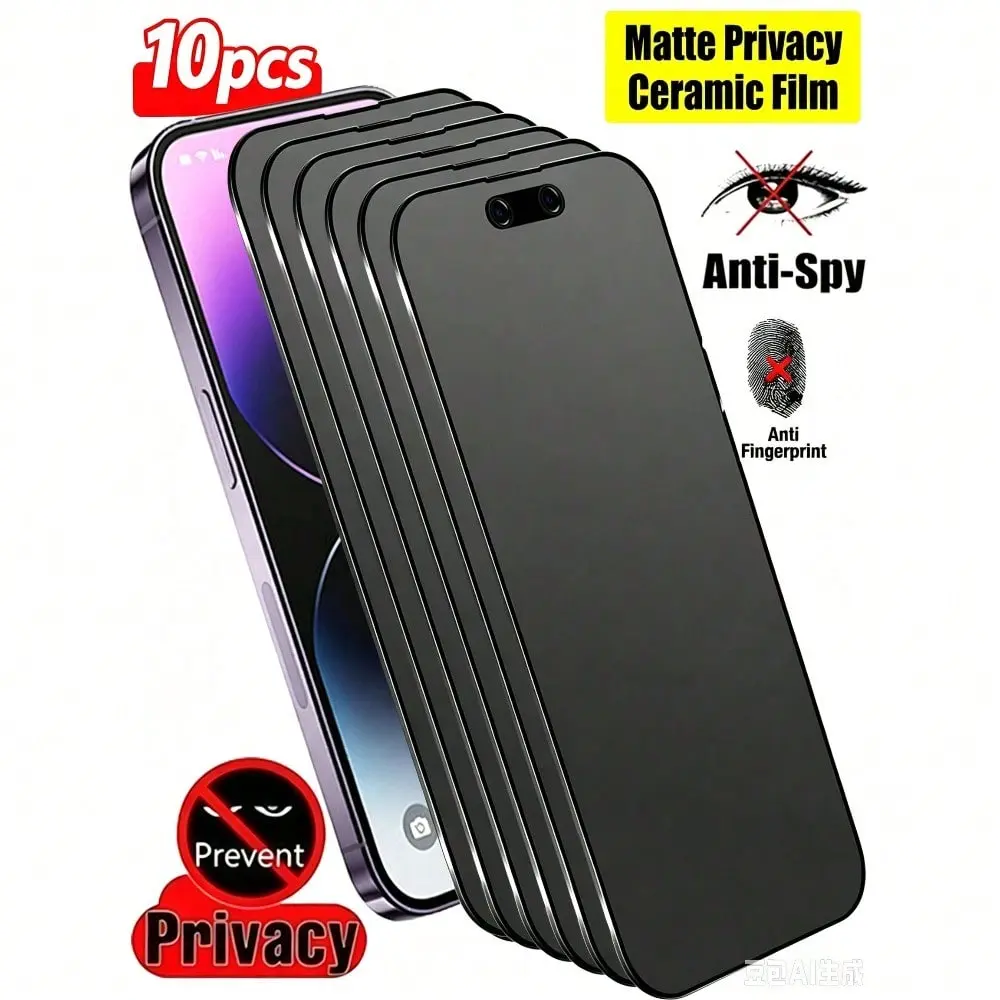 1/2/3/4/5/10pcs Matte Privacy Screen Protector Film, Full Coverage, Anti-Spy, Anti-Glare, Ceramic Film, Anti-Fingerprint, Compatible with Phone Cases, Compatible with 17 Pro Max 6.9 Inch,17 Air/16 Pro Max/16 Pro/16 Plus/16/15 Pro Max/14 Pro Max/13 /12/11