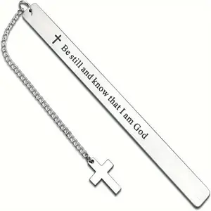 Stainless Steel Cross Bookmark with Attached Chain, Inspirational Religious Gift for Book Lovers, Devotional Bible Reading Accessory for Women and Men