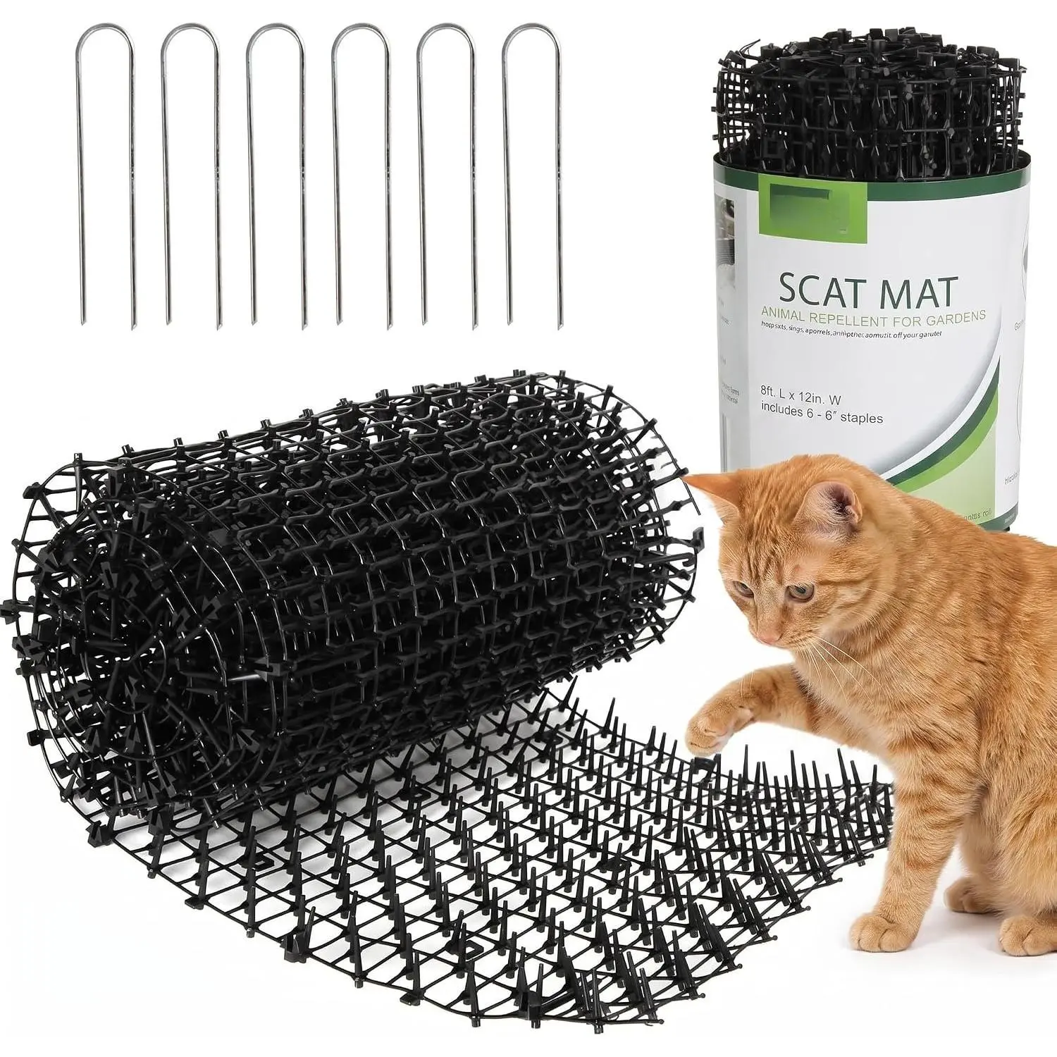Scat Mat with Spikes (8 ft.) -  Deterrent Strips for Garden, Yard & Furniture, Indoor & Outdoor, 6  Included