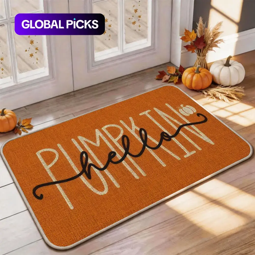Thanksgiving Door Mat Entrance Mat, Pumpkin Maple leaves Pattern, Non-Slip Low Profile, Kitchen Floor Mat, Party Decor, Home Decoration, Seasonal Touch, front door indoor and outdoor fall rug Boho Style Rug #GLOBAL PICKS